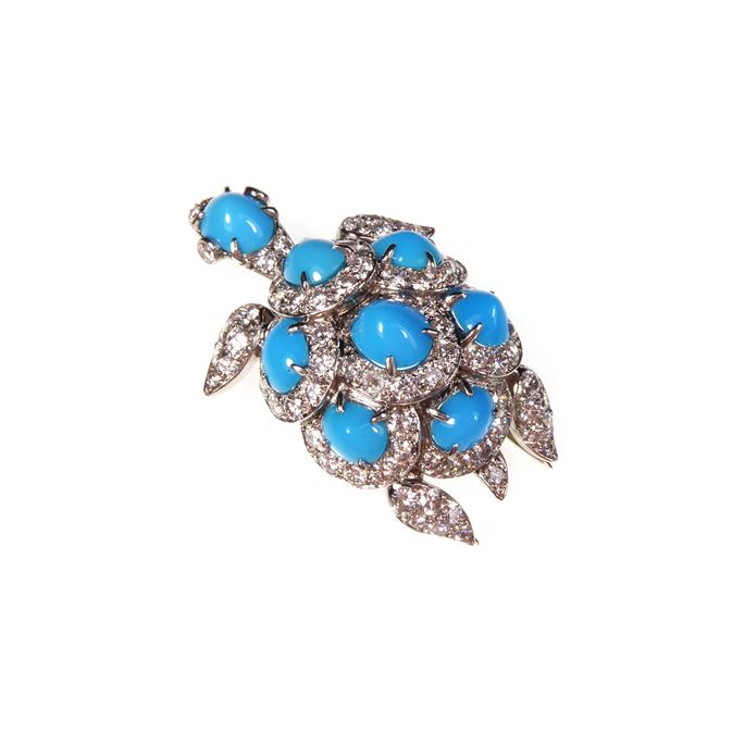   Cartier - Turquoise and diamond cluster turtle brooch | MasterArt